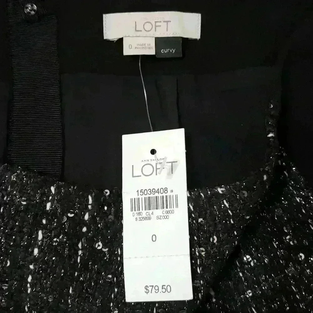 1 Ann Taylor Loft Black Curvy Fit Sparkle Tweed Paneled Straight Skirt 0 - Picture 4 of 8